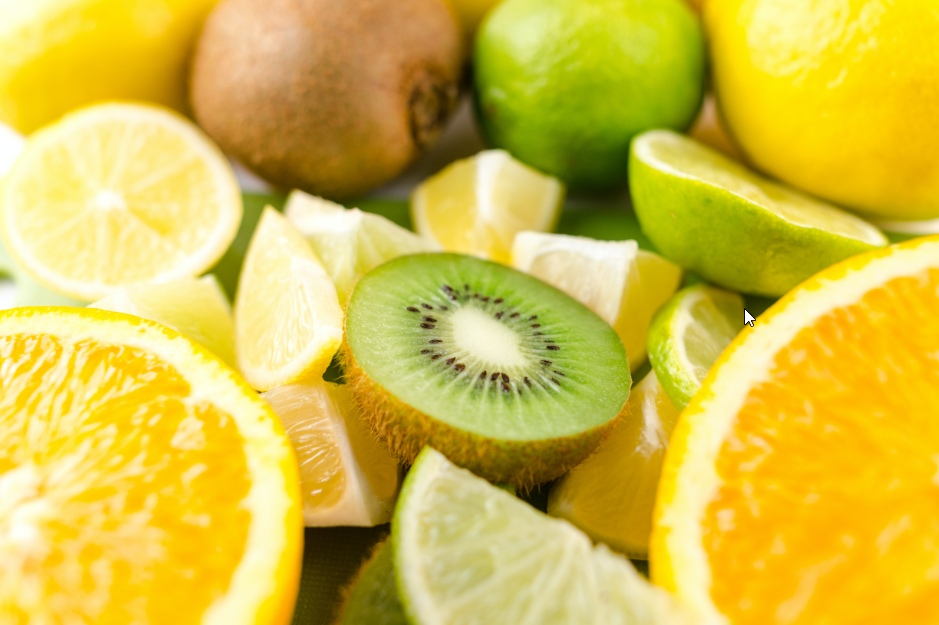 lemon, oranges, and kiwi